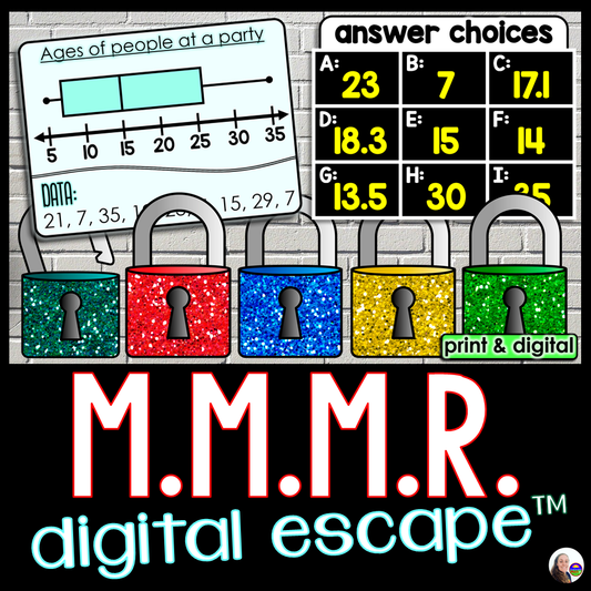 Mean Median Mode Range MMMR Digital Math Escape Room Activity