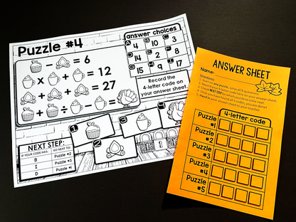 Fall Logic Picture Puzzle Equations Digital Math Escape Room Activity