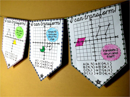 Geometric Transformations 4 QUADRANTS 8th Grade Math Pennant Activity