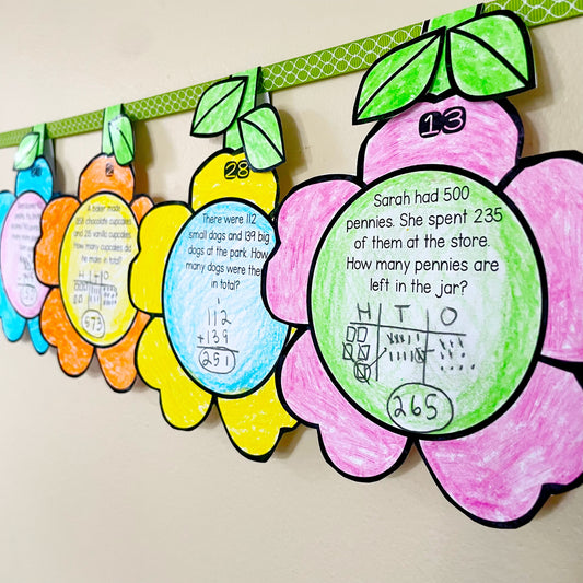3-Digit Addition & Subtraction with Regrouping | Spring Math Pennant Activity
