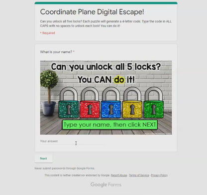 Coordinate Plane All 4 Quadrants Digital Math Escape Room