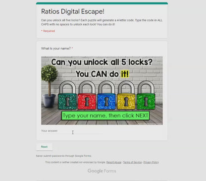 Ratios Digital Math Escape Room