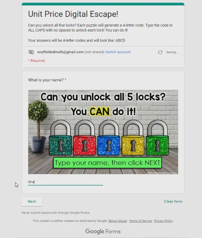 Unit Price Digital Math Escape Room Activity