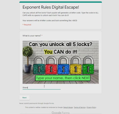 Exponent Rules Digital Math Escape Room 8th Grade Algebra