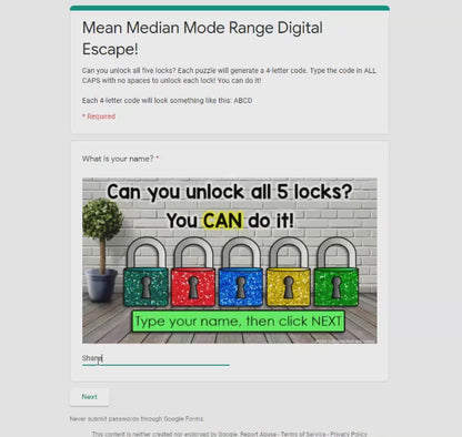 Mean Median Mode Range MMMR Digital Math Escape Room