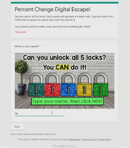 Percent of Change Digital Math Escape Room Activity