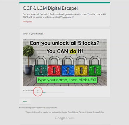 GCF and LCM Digital Math Escape Room Activity