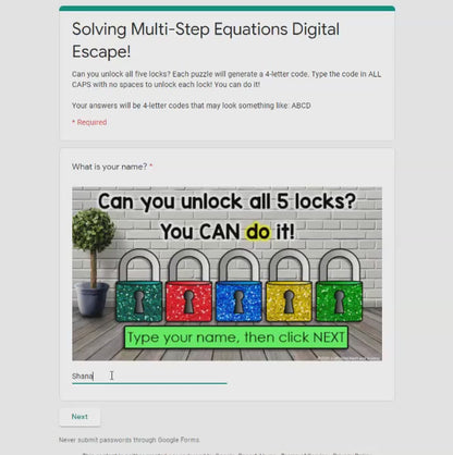 Multi-Step Equations Variables on Both Sides Digital Math Escape Room