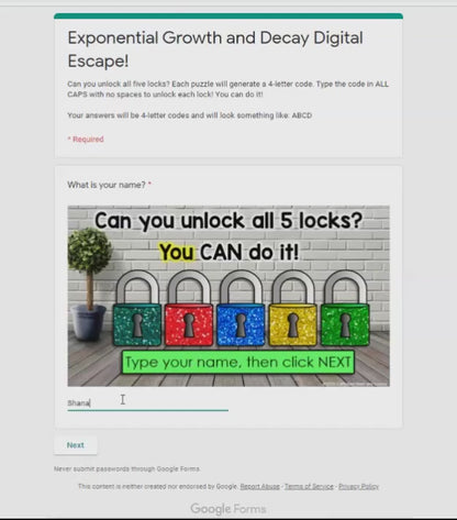 Exponential Growth and Decay Digital Math Escape Room Activity