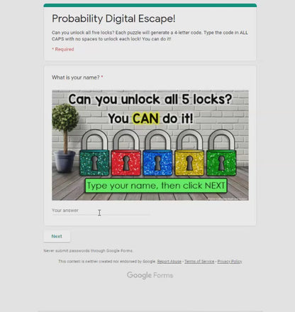 Probability Digital Math Escape Room
