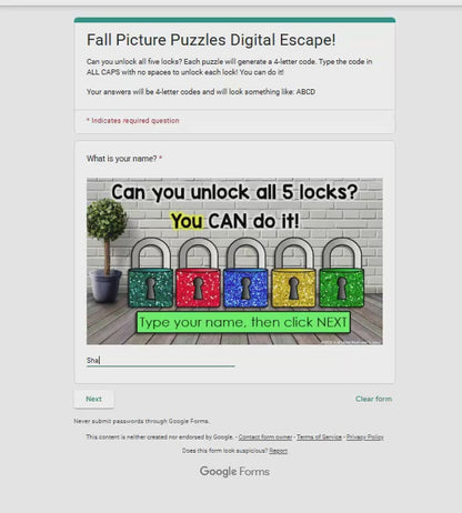Fall Logic Picture Puzzle Equations Digital Math Escape Room Activity