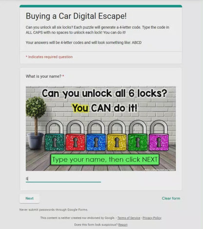 Buying a Car Financial Literacy Escape Room