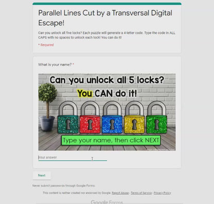 Parallel Lines Cut By a Transversal Geometry Escape Room