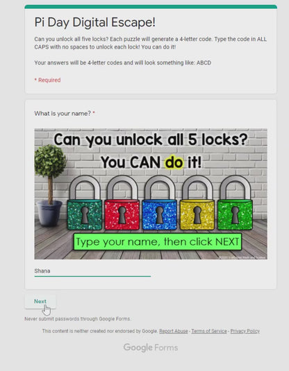 Middle School Pi Day Digital Math Escape Room Game