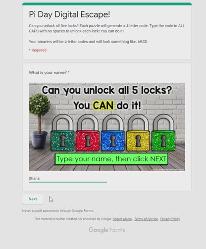 Pi Day Digital Math Escape Room Game