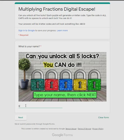 Multiplying Fractions Digital Math Escape Room