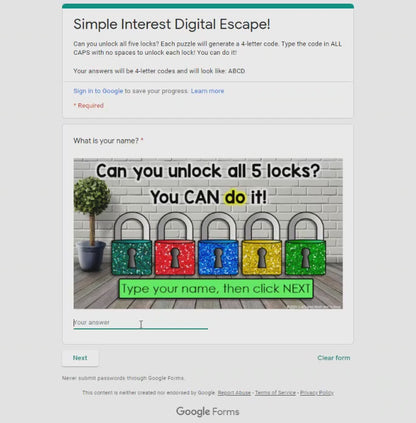 Simple Interest Escape Room