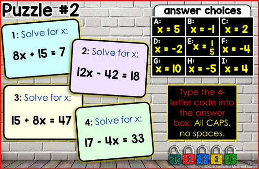Solving 2-Step Equations Digital Math Escape Room Activity