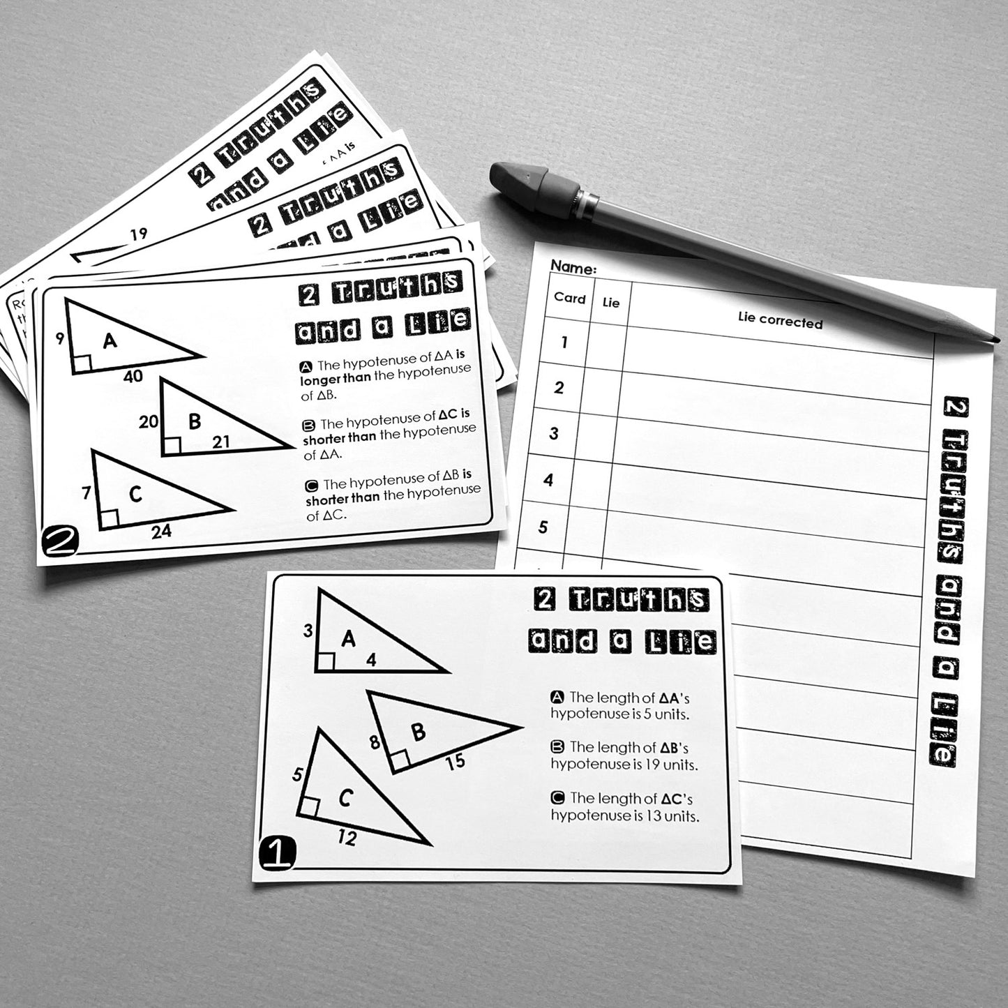 "2 Truths and a Lie" Pythagorean Theorem Math Error Analysis Activity