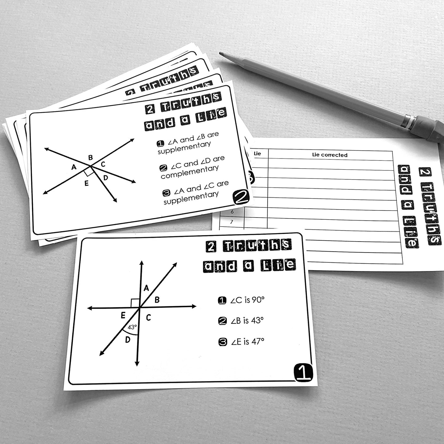 "2 Truths and a Lie" Angle Pair Relationships Math Error Analysis Activity