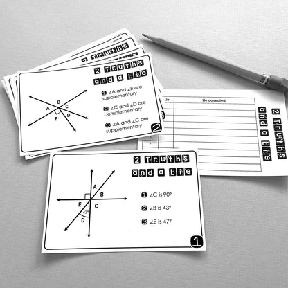 "2 Truths and a Lie" Angle Pair Relationships Math Error Analysis Activity