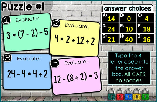 Order of Operations Digital Math Escape Room Activity