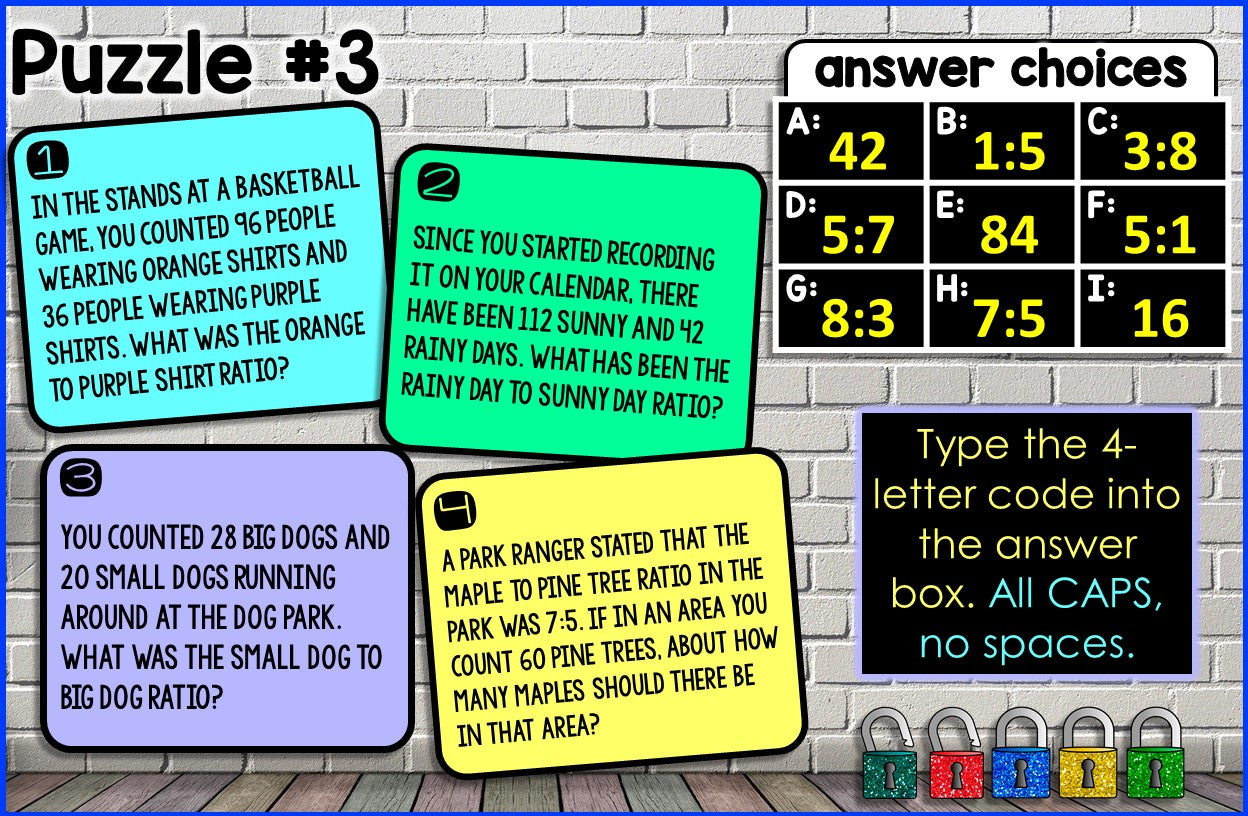 Ratios Digital Math Escape Room