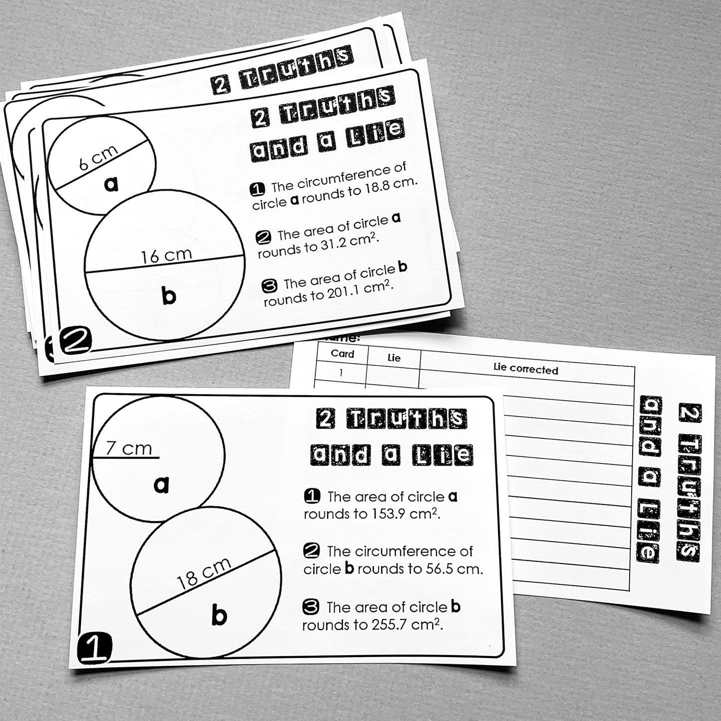 "2 Truths and a Lie" Area and Circumference of a Circle Error Analysis Activity