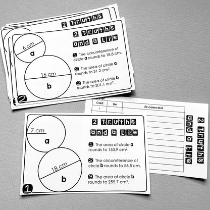 "2 Truths and a Lie" Area and Circumference of a Circle Error Analysis Activity
