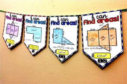 Area of Composite Figures Irregular Shapes Nets Math Pennant Activity