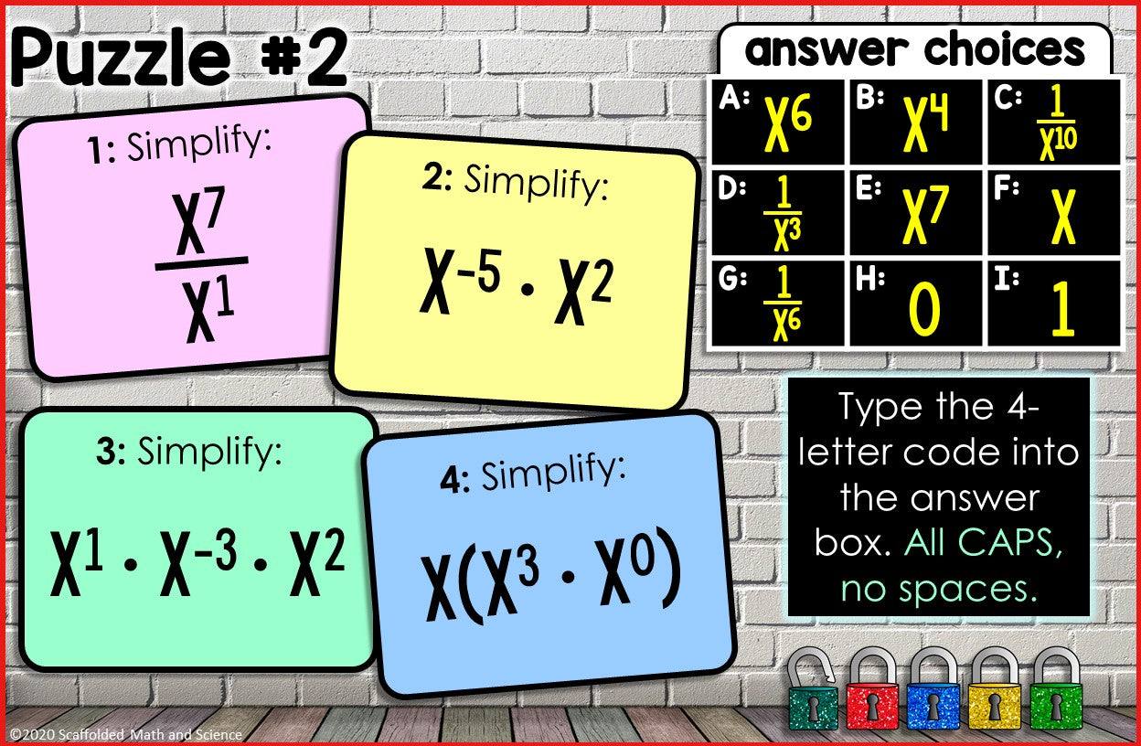 Exponent Rules Digital Math Escape Room 8th Grade Algebra