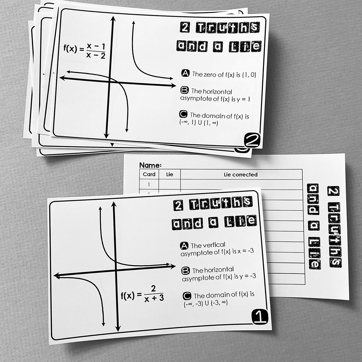 "2 Truths and a Lie" Key Features of Rational Function Graphs Error Analysis