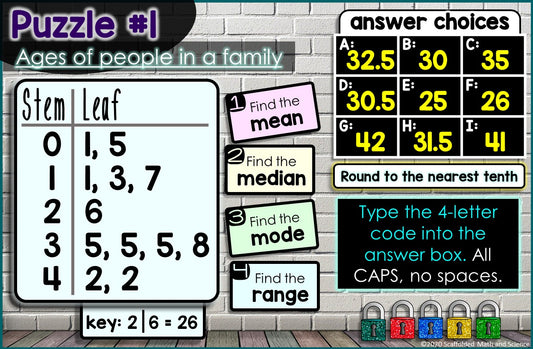 Mean Median Mode Range MMMR Digital Math Escape Room Activity