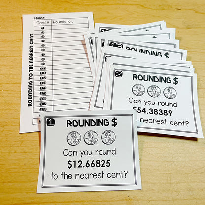 Rounding Money to the Nearest Cent/Hundredths Task Cards Activity