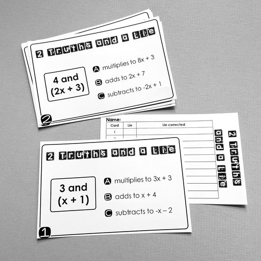 "2 Truths and a Lie" Polynomial Operations Algebra Error Analysis Activity