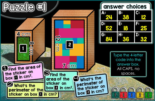 Area, Perimeter and Volume Digital Math Escape Room Activity