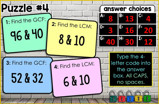 GCF and LCM Digital Math Escape Room Activity