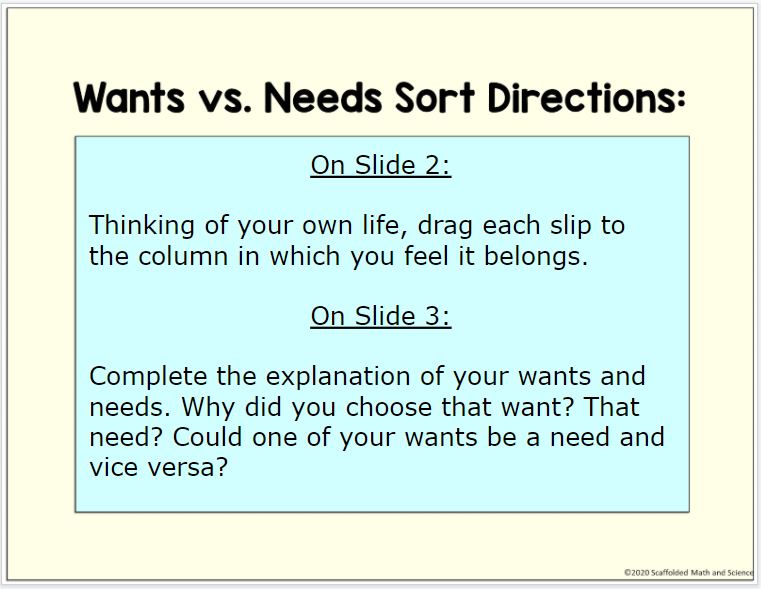 Wants vs. Needs Digital Sorting Activity