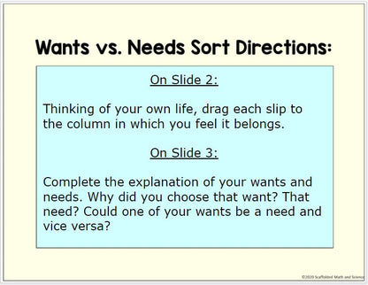 Wants vs. Needs Digital Sorting Activity
