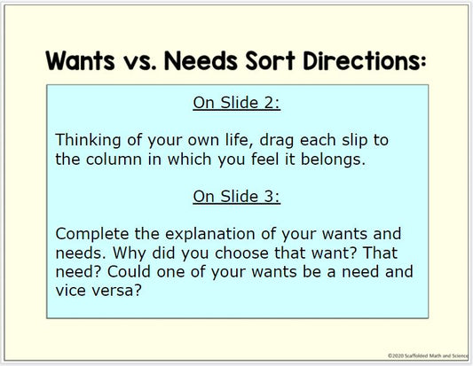 Wants vs. Needs Digital Sorting Activity