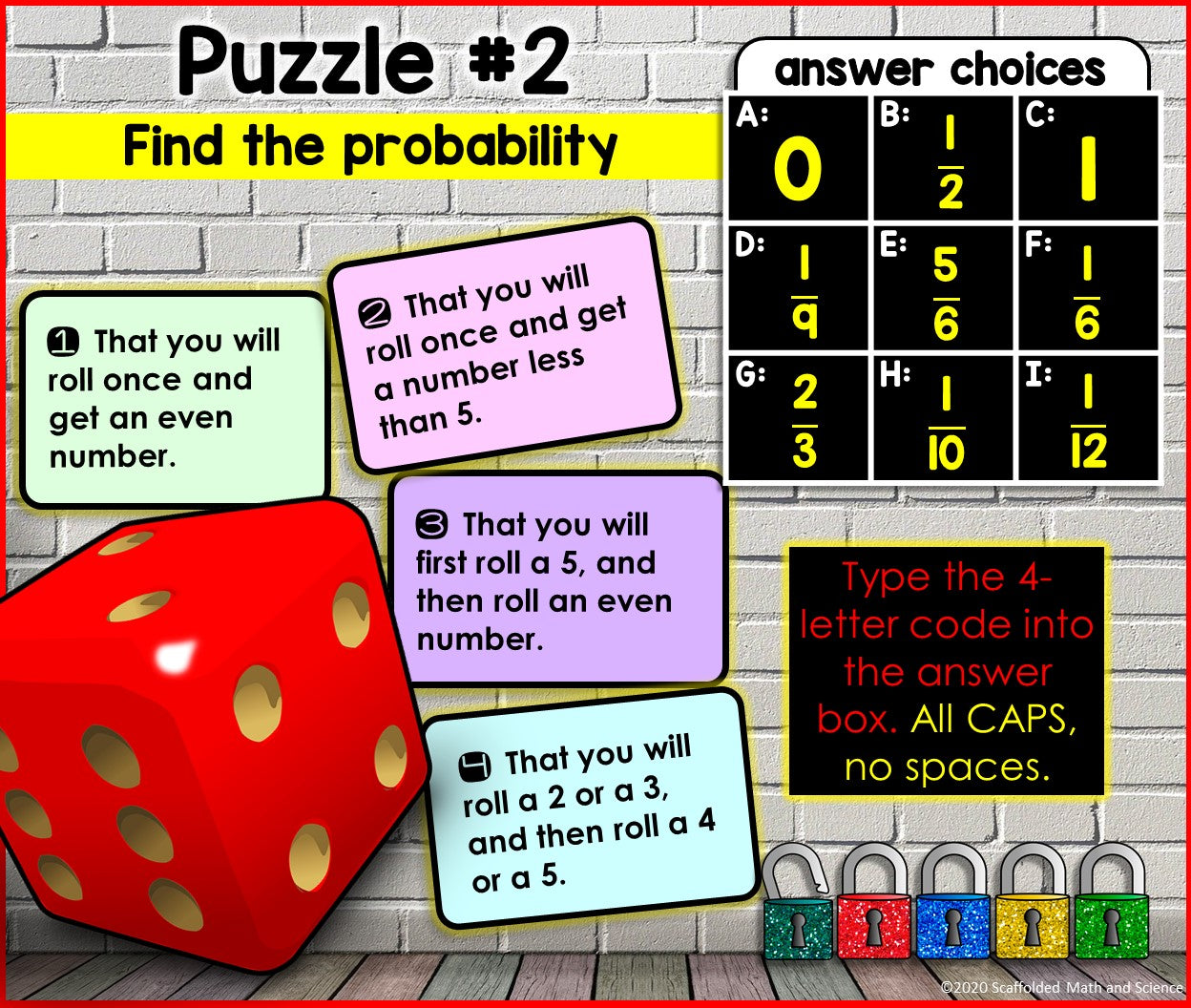 Probability Digital Math Escape Room