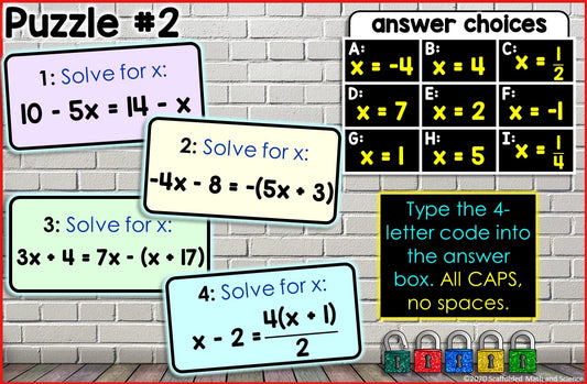Multi-Step Equations Digital Math Escape Room Variables on Both Sides Activity