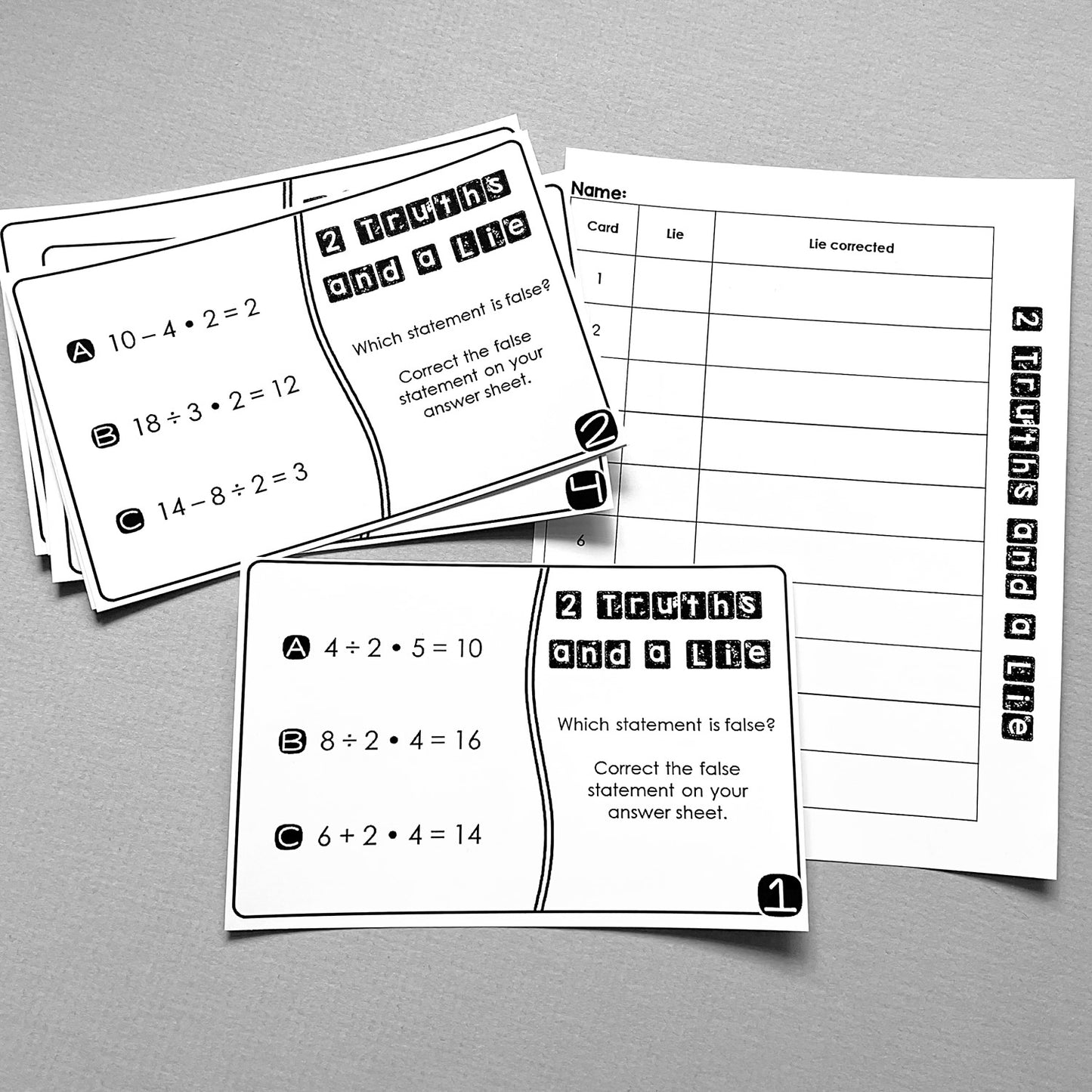 "2 Truths and a Lie" Order of Operations Math Error Analysis Activity