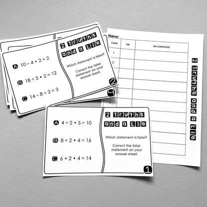 "2 Truths and a Lie" Order of Operations Math Error Analysis Activity