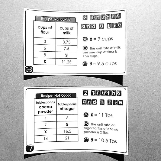 "2 Truths and a Lie" Ratio Tables and Unit Rates Error Analysis Activity