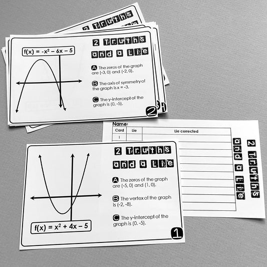 "2 Truths and a Lie" Key Features of Quadratic Graphs Error Analysis Activity