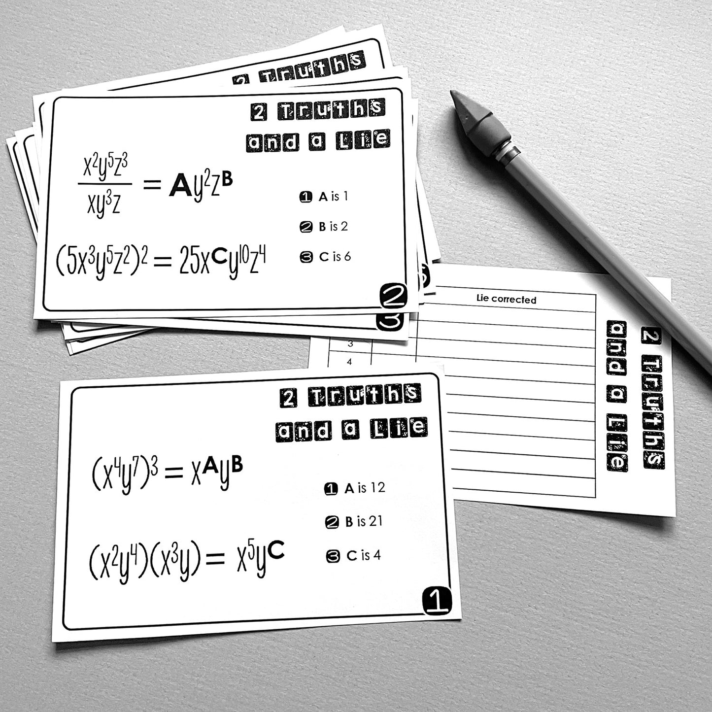 "2 Truths and a Lie" Exponent Rules Math Error Analysis Activity
