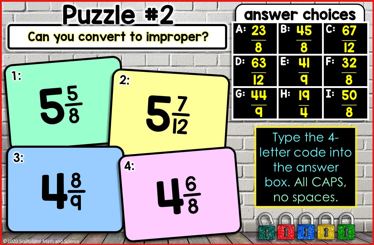 Fraction Review Digital Math Escape Room