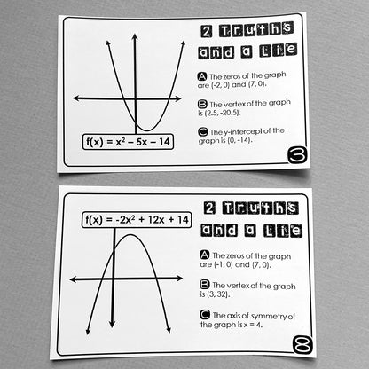 "2 Truths and a Lie" Key Features of Quadratic Graphs Error Analysis Activity