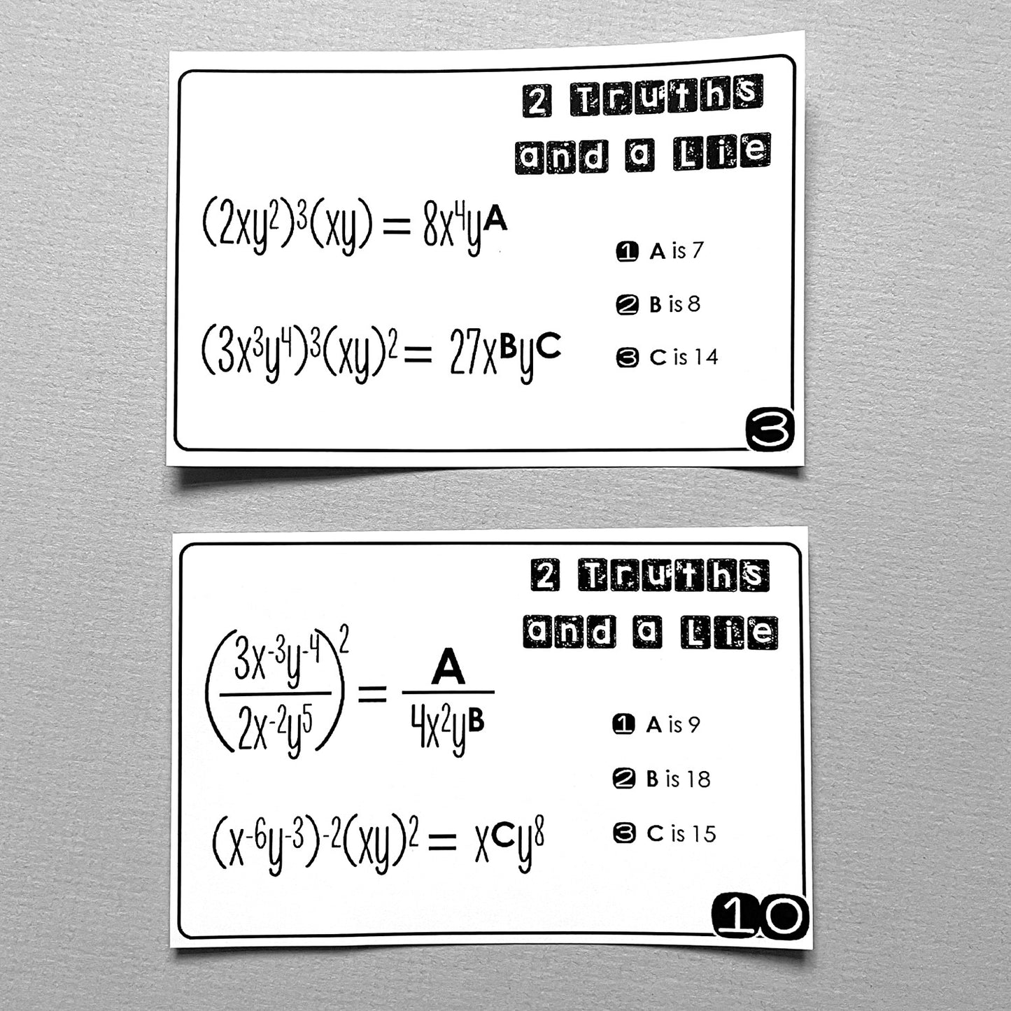 "2 Truths and a Lie" Exponent Rules Math Error Analysis Activity